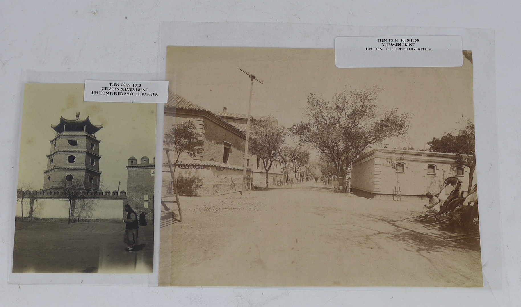 China, Nine albumen photographic views of Tianjin (Tientsin), c.1900, largest image 16.5 x 29cm